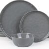Famiware Mars Plates and Bowls Set, 12 Pieces Dinnerware Sets, Dishes Set for 4, Dark Gray