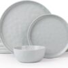 Famiware Mars Plates and Bowls Set, 12 Pieces Dinnerware Sets, Dishes Set for 4, Light Gray