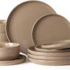 Famiware Milkyway Plates and Bowls Set, 12 Pieces Dinnerware Sets, Dishes Set for 4, Cinnamon Brown