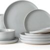 Famiware Milkyway Plates and Bowls Set, 12 Pieces Dinnerware Sets, Dishes Set for 4, Light Gray