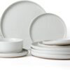 Famiware Milkyway Plates and Bowls Set, 12 Pieces Dinnerware Sets, Dishes Set for 4, White