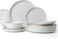 Famiware Milkyway Plates and Bowls Set, 12 Pieces Dinnerware Sets, Dishes Set for 4, White