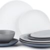 Famiware Moon Dinnerware Sets for 4, 12 Piece Stoneware Plates and Bowls Sets with Speckled Design, Matte Dish Set, Microwave and Dishwasher Safe, Multi-color