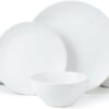 Famiware Moon Dinnerware Sets for 4, 12 Piece Stoneware Plates and Bowls Sets with Speckled Design, Matte Dish Set, Microwave and Dishwasher Safe, White