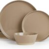 Famiware Saturn Dinnerware Sets, 12 Piece Dish Set, Plates and Bowls Sets for 4, Cinnamon Brown