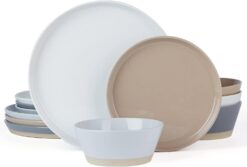 Famiware Saturn Dinnerware Sets, 12 Piece Dish Set, Plates and Bowls Sets for 4, Multi-color