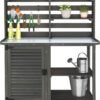 GDLF Potting Bench Table Large Garden Outdoor Work Bench Metal Tabletop Workstation with Storage Cabinet Shelf Dark Grey