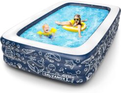Galvanox Inflatable Pool, XL Above Ground Swimming Pool for Kiddie/Kids/Adults/Family, Dark Blue (Large 10'x6' Ft / 22