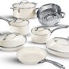 Gotham Steel 12 Pc Ceramic Pots and Pans Set Non Stick, Kitchen Cookware Sets, Pot and Pan Set, Ceramic Cookware Set, Non Toxic Cookware Set, Non Stick Pots and Pan Set, Dishwasher Safe - Cream White