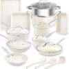 Gotham Steel 20 Pc Ceramic Pots and Pans Set Non Stick, Kitchen Cookware Sets, Pot and Pan Set, Ceramic Cookware Set, Non Toxic Cookware Set, Non Stick Pots and Pan Set, Dishwasher Safe - Cream