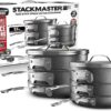 Granitestone Original Stack Master 10 Piece Cookware Set, Triple Layer Nonstick Granite Stone with Diamond infused Coating, Dishwasher Oven Safe, Non-Toxic Pots and Pans, Large, Black