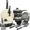 GreenLife Soft Grip Healthy Ceramic Nonstick 16 Piece Kitchen Cookware Pots and Frying Sauce Saute Pans Set, PFAS-Free with Kitchen Utensils and Lid, Dishwasher Safe, Black and Cream