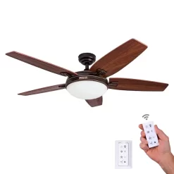 HONEYWELL CEILING FANS 50197-40 Carmel, 48 in. Ceiling Fan with Light & Remote Control, Bronze