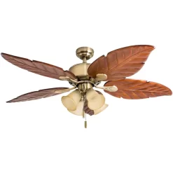 HONEYWELL CEILING FANS 50504-40 Royal Palm, 52 in.Ceiling Fan with Light, Aged Brass