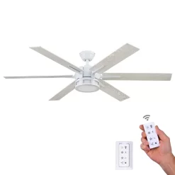 HONEYWELL CEILING FANS 51477-40 Kaliza, 56 in. Ceiling Fan with Light & Remote Control, Bright White