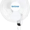 Hurricane Classic 16 Inch 90 Degree Oscillating Indoor Wall Mounted 3 Speed Plastic Blade Fan with Adjustable Tilt and Pull Chain Control, White