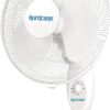 Hurricane Supreme 16 Inch 90 Degree Oscillating Indoor Wall Mounted 3 Speed Plastic Blade Fan with Adjustable Tilt and Pull Chain Control, White