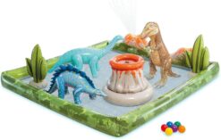 INTEX 56132EP Jurassic Adventure Inflatable Play Center: Built-in Water Sprayer – Includes Inflatable Dinosaurs – Volcano Ball Pit – FunBallz – 79