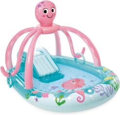 INTEX 56138EP Friendly Octopus Inflatable Play Center: Water Slide – Octopus Water Sprayer – Padded Landing Mat – Inflatable Rings – 92