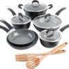 Kenmore Arlington Healthy Nonstick Ceramic Coated Forged Aluminum Induction Cookware, 12-Piece, Black Exterior/Grey Interior