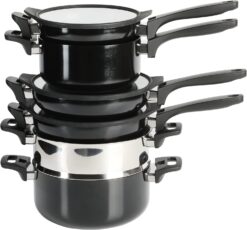 Kenmore Elite Grayson Stackable Platinum Nonstick Forged Aluminum Induction Cookware Set, 9-Piece, Black