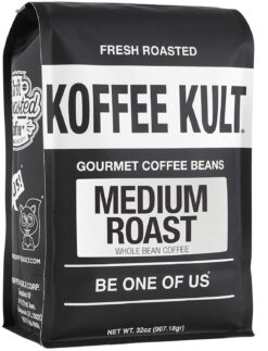 Koffee Kult Medium Roast Whole Bean Coffee- 32oz, Premium Arabica Beans, Balanced Cup Profile, Drum Roasting, Espresso Machine Compatible