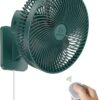 LEMOISTAR 10 Inch Wall Mounted Fan with Remote, AC/DC(12V), 90°Oscillating, High Velocity 4 Speeds Timer, Adjustable Tilt,5.9 ft Cord, Ultra Quiet,for Bedroom,Garage, RV,Office,Home-Green