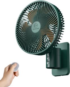 LEMOISTAR 8 Inch Small Wall Mounted Fan with Remote Control,AC/DC(12V), 90°Oscillating, 4 Speeds, Timer, Adjustable Tilt, 70-Inches Cord Ultra Quiet, for Home Office Bedroom Garage RV-White&Orange
