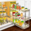 LYNK PROFESSIONAL® Elite™ Pull Out Cabinet Organizer - 6”x21” - Sliding Spice, Bottle Storage - Narrow Slide Out Drawers for Kitchen Cabinets, Roll Out Shelves - Wood and Chrome