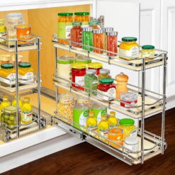 LYNK PROFESSIONAL® Elite™ Pull Out Cabinet Organizer - 6”x21” - Sliding Spice, Bottle Storage - Narrow Slide Out Drawers for Kitchen Cabinets, Roll Out Shelves - Wood and Chrome
