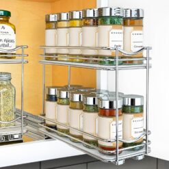 LYNK PROFESSIONAL® Pull Out Spice Rack Organizer for Cabinet - 4-1/4 inch Wide - Slide Out Rack - Sliding Spice Organizer Shelf - 2 Tier, Chrome