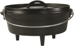 Lodge 4 Quart Pre-Seasoned Cast Iron Camp Dutch Oven with Lid - Dual Handles - Use in the Oven, on the Stove, on the Grill or over the Campfire - Black