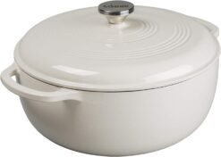Lodge 7.5 Quart Enameled Cast Iron Dutch Oven with Lid – Dual Handles – Oven Safe up to 500° F or on Stovetop - Use to Marinate, Cook, Bake, Refrigerate and Serve – Oyster White