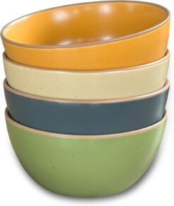 Mora Ceramic Artisan Matte Bowls For Kitchen 28oz - Bowl Set of 4 - For Cereal, Salad, Pasta, Soup, Dessert etc - Dishwasher, Microwave, and Oven Safe - For Breakfast, Lunch and Dinner - Safari Colors