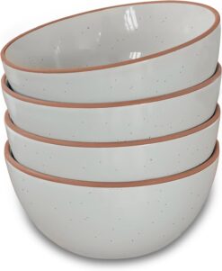 Mora Ceramic Bowls For Kitchen, 28oz - Bowl Set of 4 - For Cereal, Salad, Pasta, Soup, Dessert, Serving etc - Dishwasher, Microwave, and Oven Safe - For Breakfast, Lunch and Dinner - Earl Grey