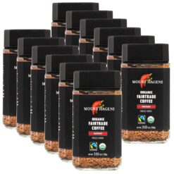 Mount Hagen 3.53oz Organic Freeze Dried Instant Coffee - 12 pack | Eco-friendly Coffee Made From Organic Medium Roast Arabica Beans | Fair-Trade Coffee Instant [12 x 3.53oz Jar]