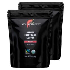 Mount Hagen 7.05oz Organic Freeze Dried Instant Coffee - 2 Pack | Eco-friendly, Fair-Trade Instant Coffee in Resealable Pouch Bag, Medium Roast Arabica Beans [2x7.05oz]