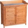 Outdoor Garden Patio Wooden Storage Cabinet Furniture Waterproof Tool Shed with Potting Benches Outdoor Work Station Table (Natural)