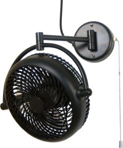 Parrot Uncle Wall Mount Fans Black Pull in Ceiling Fan with Folding Arm Cord with Plug, 10 Inch