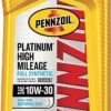 Pennzoil Platinum High Mileage Full Synthetic 10W-30 Motor Oil for Vehicles Over 75K Miles (1-Quart, Case of 6)