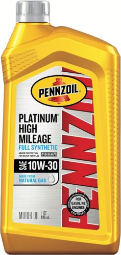 Pennzoil Platinum High Mileage Full Synthetic 10W-30 Motor Oil for Vehicles Over 75K Miles (1-Quart, Case of 6)