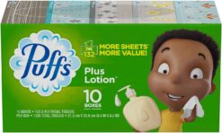 Puffs Plus Lotion Facial Tissues, 10 Family Boxes (132 tissues per Box)