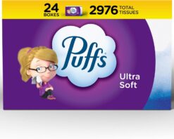 Puffs Ultra Soft Facial Tissues, 24 Family Boxes, 124 Tissues per Box