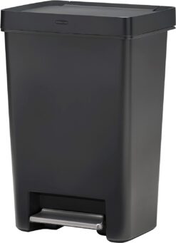 Rubbermaid Premier Series II Step-On Trash Can for Home and Kitchen, with Lid Lock and Slow Close, 13 Gallon, Charcoal