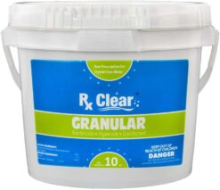 Rx Clear Stabilized Granular Chlorine | 10-Pound Bucket | Use As Bactericide, Algaecide, and Disinfectant in Swimming Pools and Spas | Fast Dissolving and UV Protected