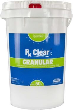 Rx Clear Stabilized Granular Chlorine | One 50-Pound Bucket | Use As Bactericide, Algaecide, and Disinfectant in Swimming Pools and Spas | Fast Dissolving and UV Protected
