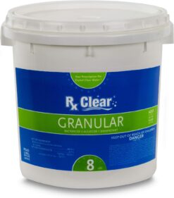 Rx Clear Stabilized Granular Chlorine | One 8-Pound Bucket | Use As Bactericide, Algaecide, and Disinfectant in Swimming Pools and Spas | Fast Dissolving and UV Protected