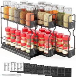 SpaceAid Pull Out Spice Rack Organizer for Cabinet, Heavy Duty Slide Out Seasoning Kitchen Organizer, Cabinet Organizer, with Labels and Chalk Marker, 7.7