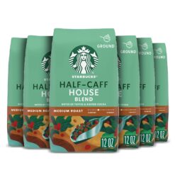 Starbucks Ground Coffee, Medium Roast Coffee, Half-Caff House Blend, 100% Arabica, 6 Bags (12 oz each)