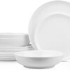 Stone Lain Gabrielle Bone China Dinnerware Set, 12-Piece Service for 4, Solid White